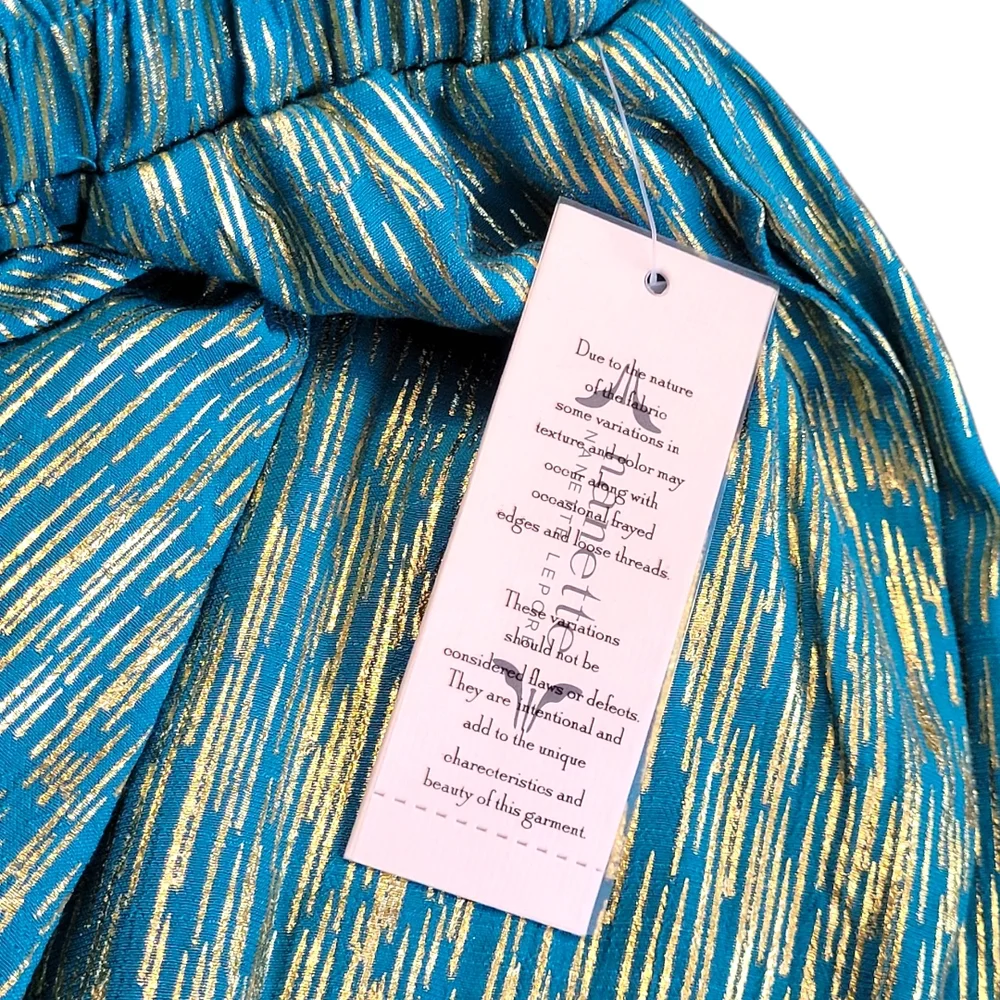 Nanette Lepore Teal Gold Metallic Midi Skirt Asymmetrical Festival Boho M NWT